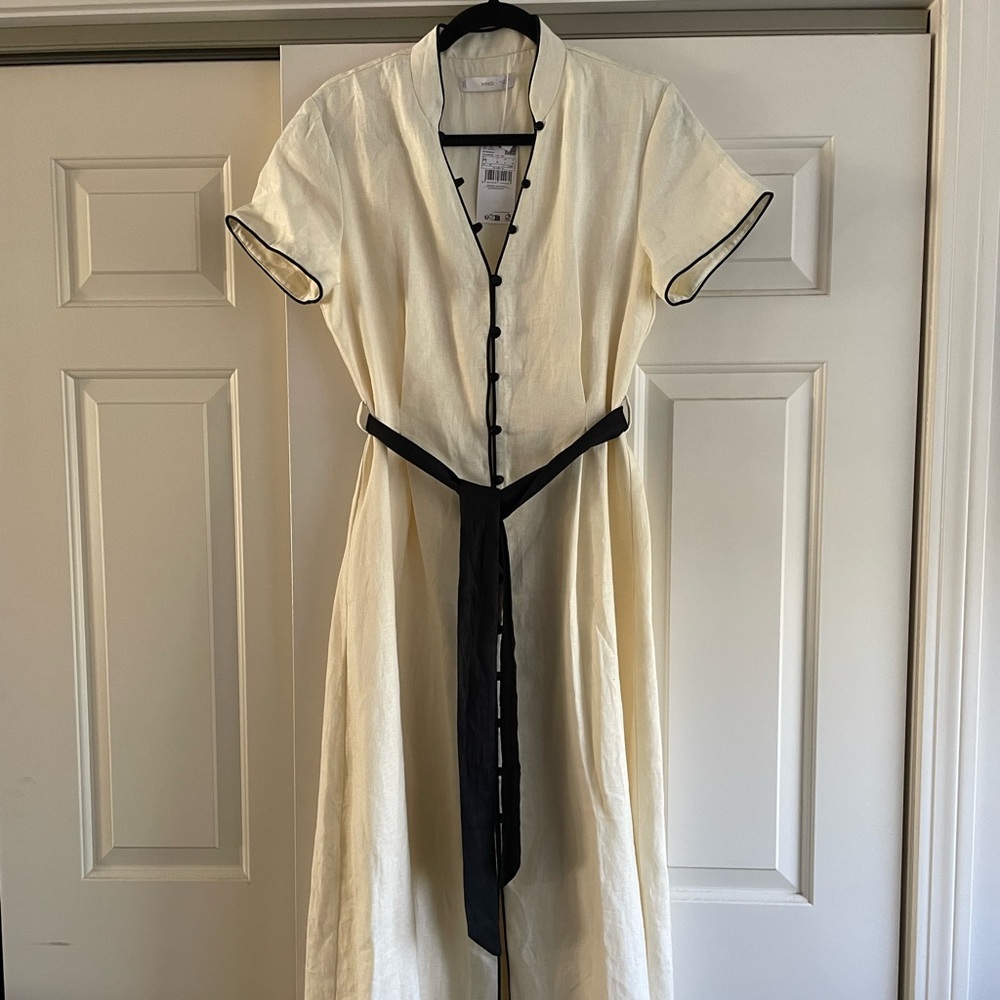 MANGO Buttoned Linen Midi Dress